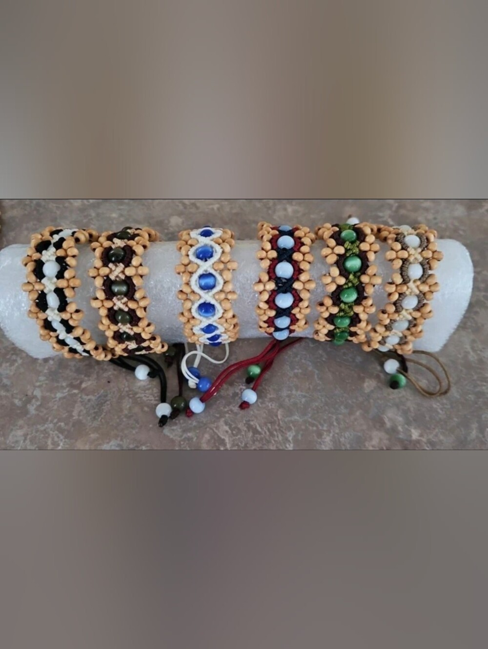 Macrame Bead Bracelets • Boho Chic Beaded Wave Bracelet Adjustable Lot of 6